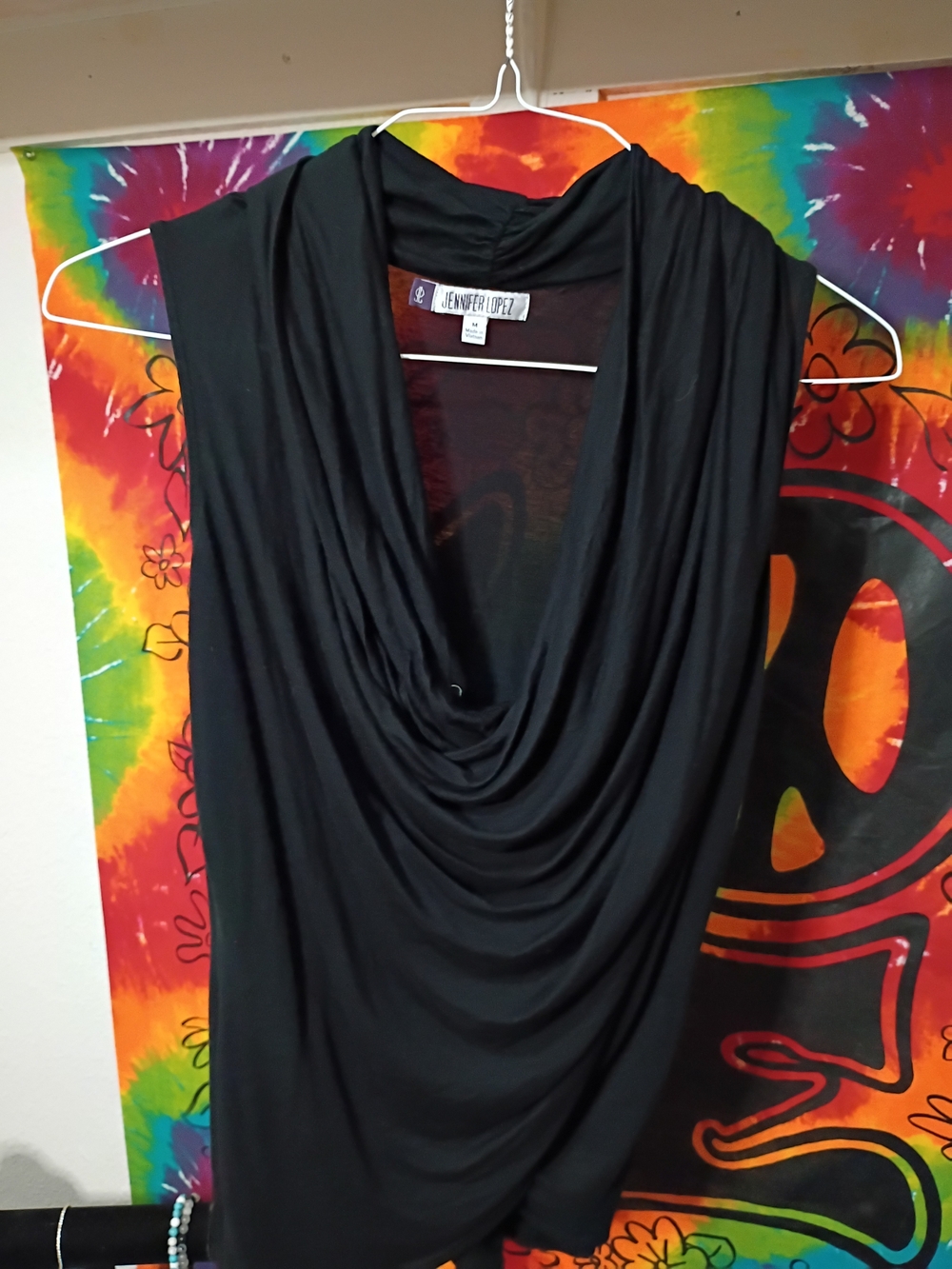 Jennifer Lopez Black Draped Cowl Front Sleeveless Top